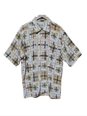 Vintage South Pole Beige and Black Patterned Short Sleeve Shirt